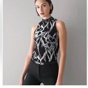 WHBM NWT Beaded Brushed Halter Sleeveless Halter Top Abstract Floral